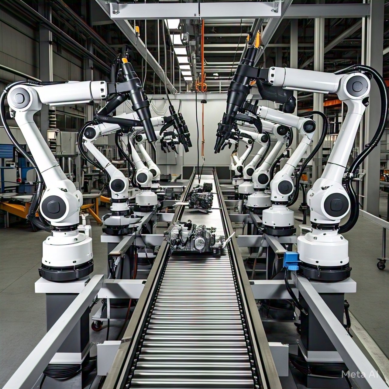 Línea de ensamblaje automotriz con sistemas neumáticos